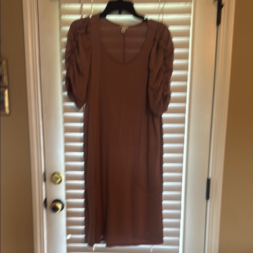 Women's Brown Puff Sleeve Midi Dress